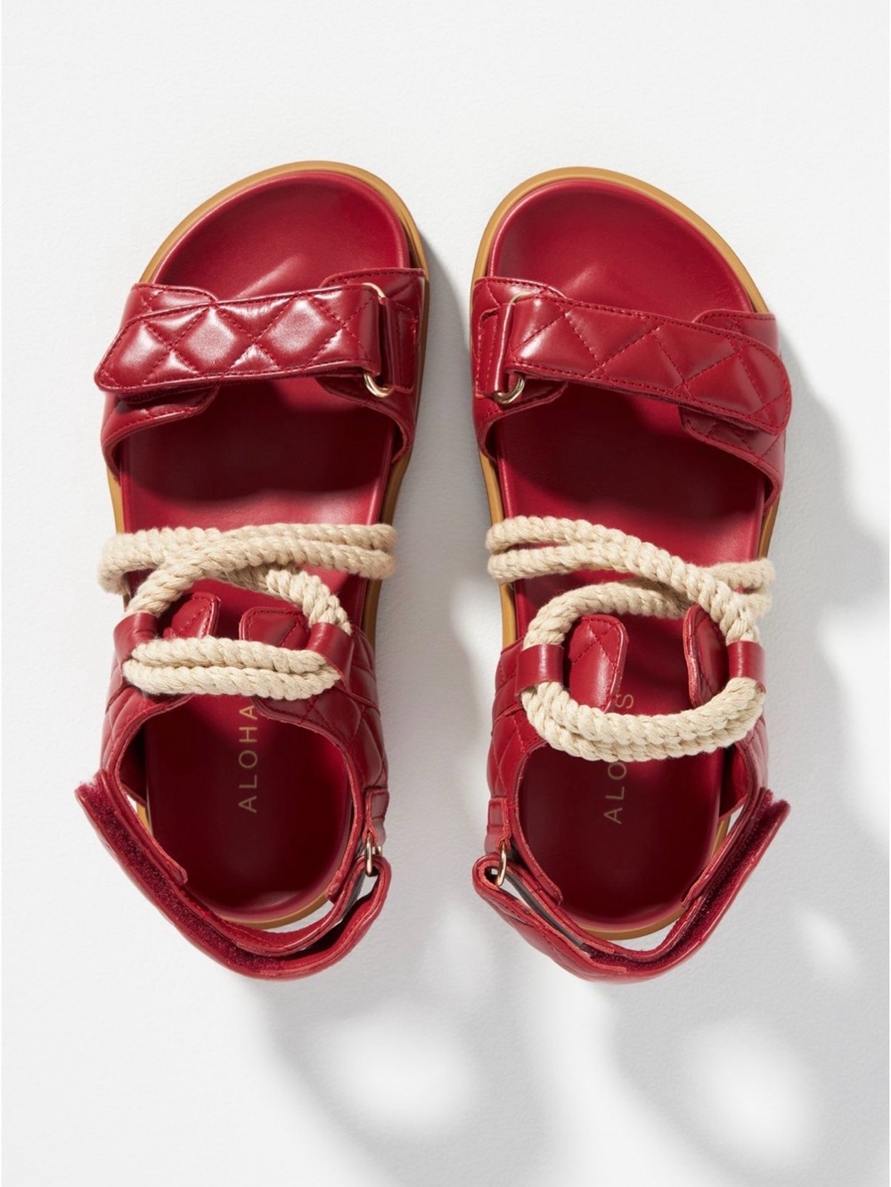Alohas x Anthropologie Hook-Loop Braided Lipstick Red Leather Rope Sandals 39 8 - Picture 14 of 15